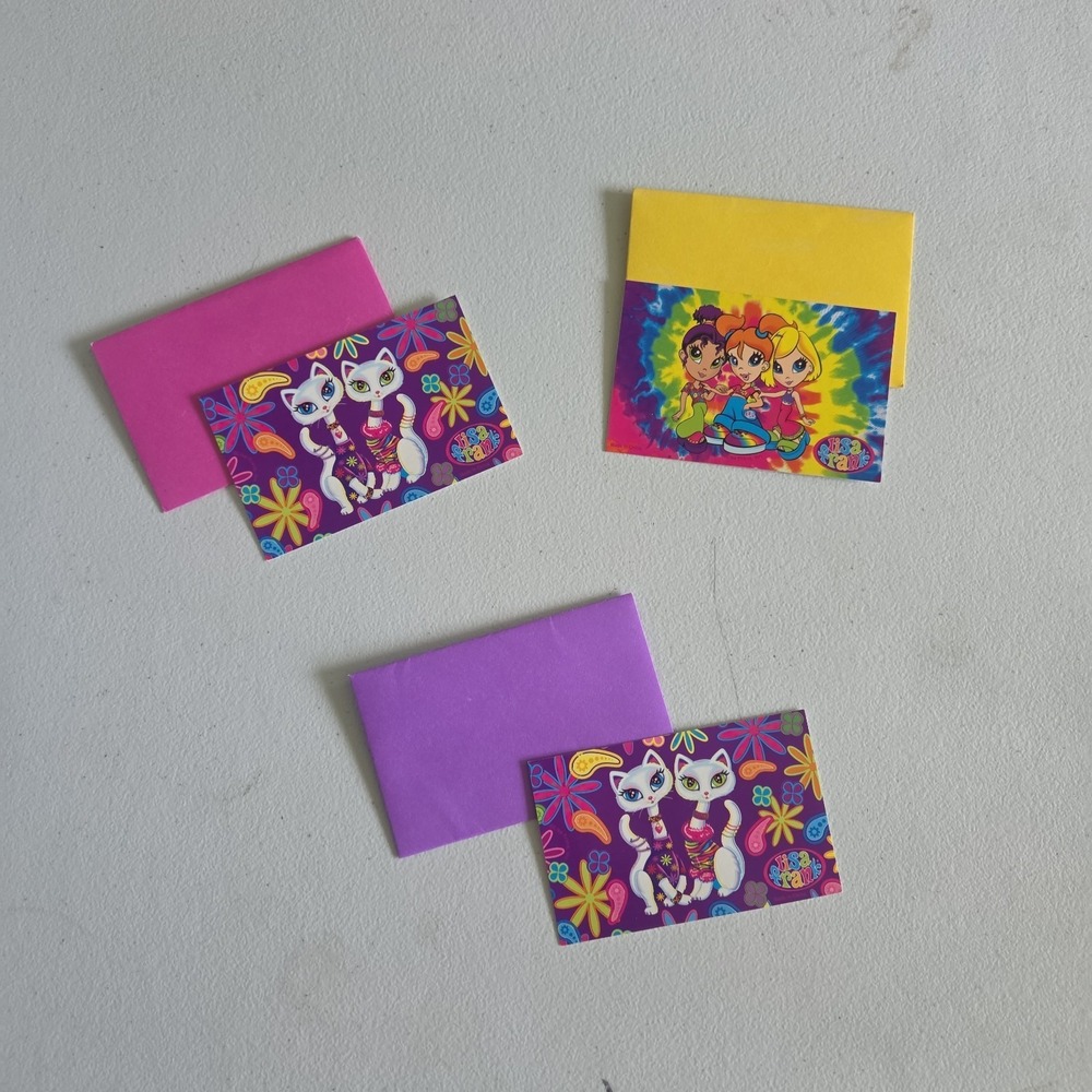 Vintage Lisa Frank Set of 3 Unused Mini Note Cards and Envelopes Y2K Rainbow